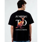 Person wearing a black t-shirt with a kangaroo graphic and text on the back.